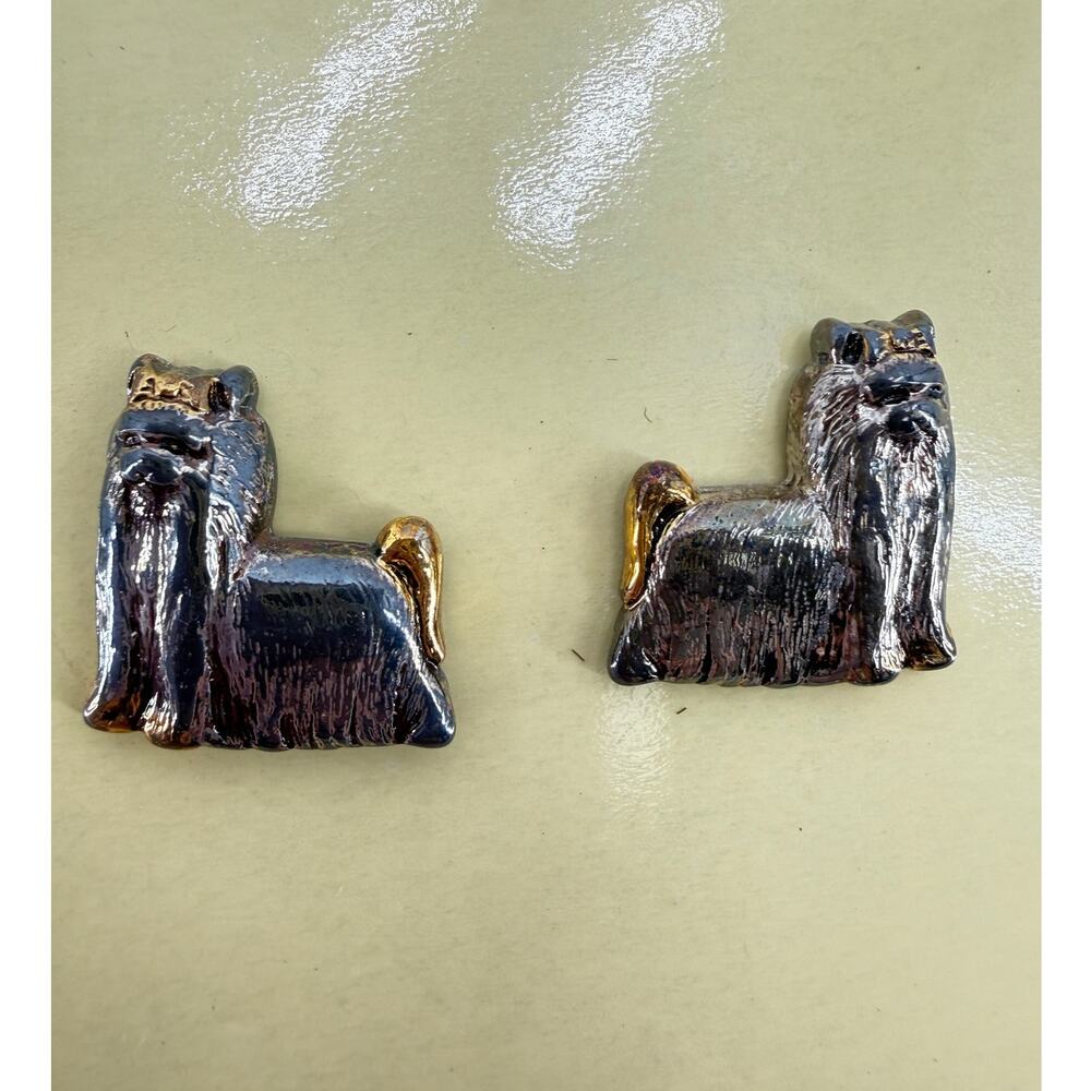 BEST Maltese Dog Earrings Two Tone Silver Plated Gold Figural Vintage Pierced